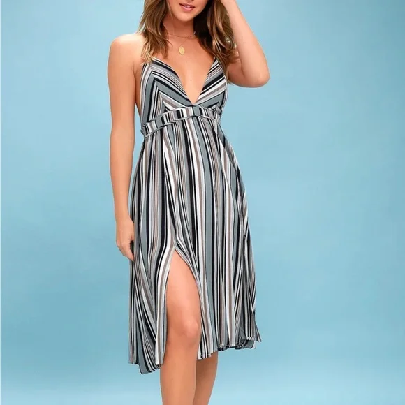 Lulus | Dresses | Nwot Montara Slate Blue Striped Backless Midi Dress |  Poshmark